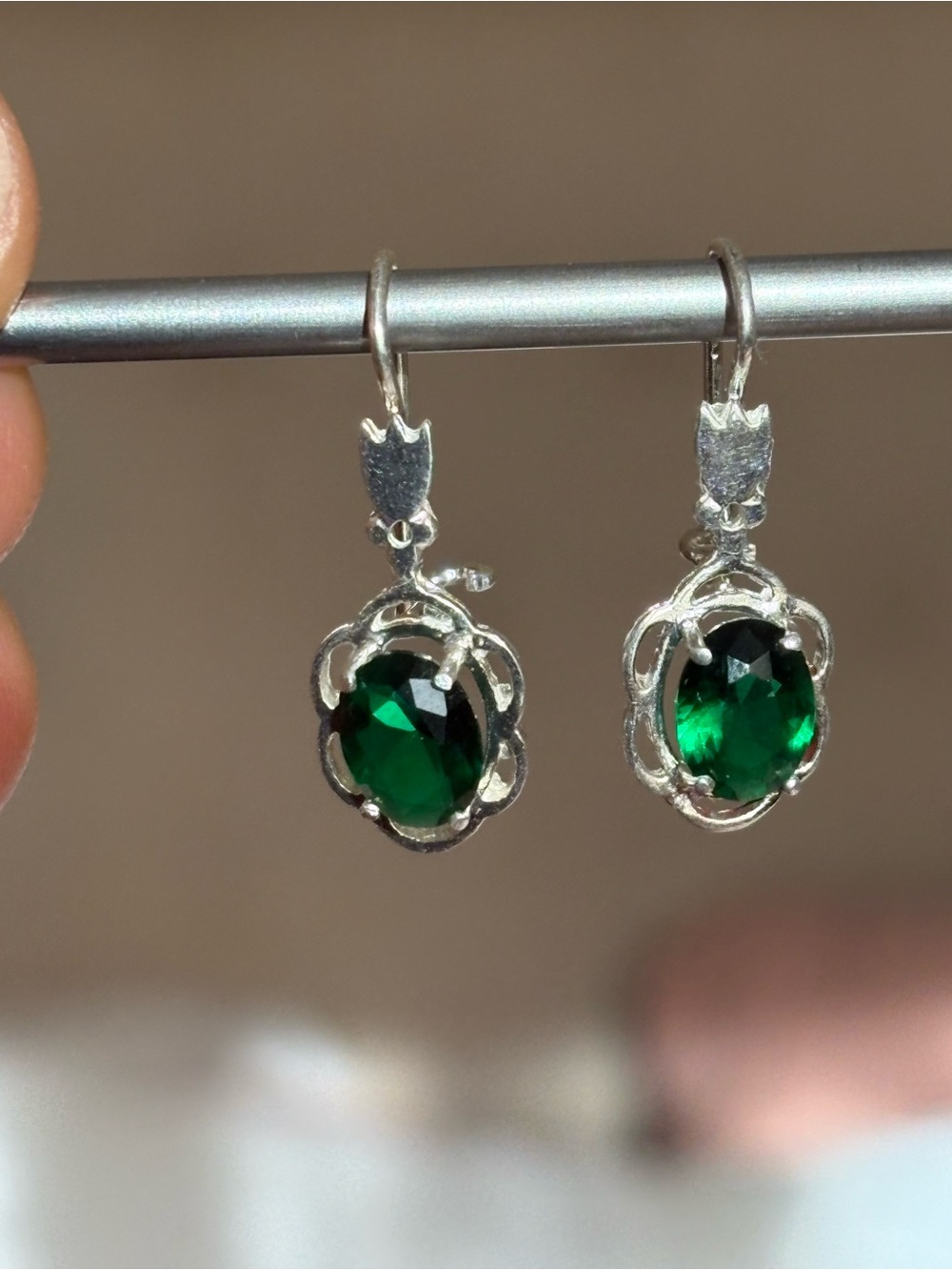 Sterling Silver Emerald Green Drop Earrings